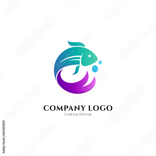 Fish logo with water bubble decoration