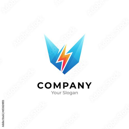 Free Download Abstract V letter with thunder logo - GFXLoad