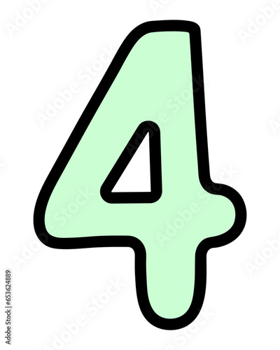 Four. Green number four with rounded corners. Arabic number symbol. Color vector illustration. Cartoon style. Isolated background. Idea for web design.