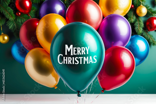 Holiday Cheer, Vibrant Christmas Balloons Scene, AI Generated photo