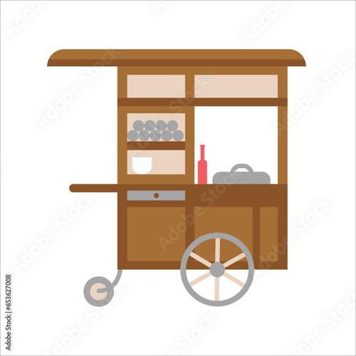 Gerobak bakso or baso, street food stalls, traditional Indonesian cart for selling meatballs, flat vector illustration