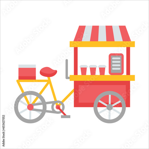 Drink bike cart, ice cream bicycle cart, gerobak sepeda es krim, flat design vector illustration photo
