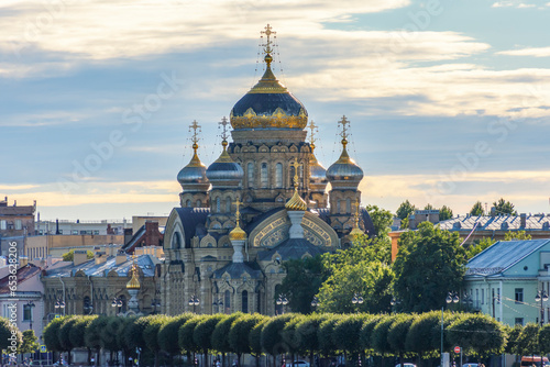 Uspenskaya church domes on Vasilievsky island, Saint Petersburg, Russia photo