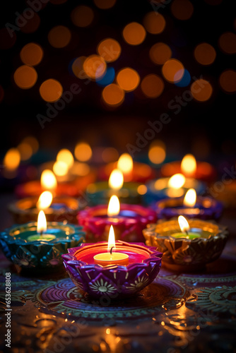 Ai Generated Diwali Illustration Of Night Scene Candle Light