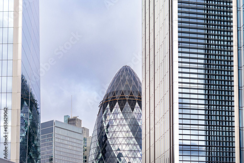 Photography Daytime view of the Gherkin and skyscrapers of the city of London