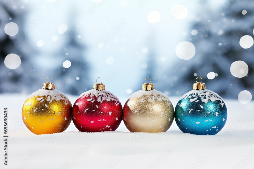 Festive round multicolored Christmas balls on a light white background Festive round multicolored Christmas balls on a light white background