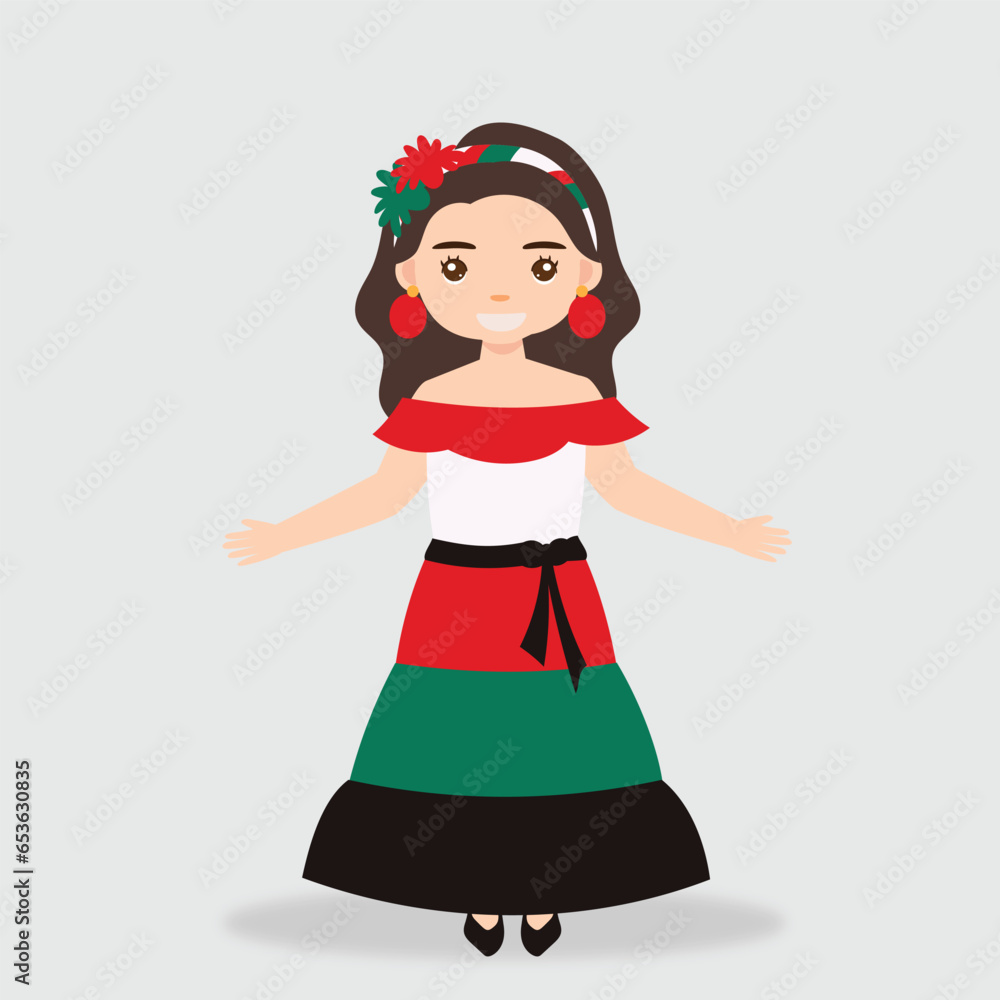 mexican women cartoon character . mexican girl characters for celebration, independence day, national patterns,fiesta and decoration