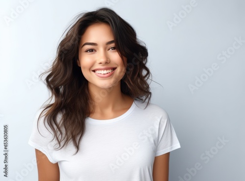 Cute woman standing on a white background