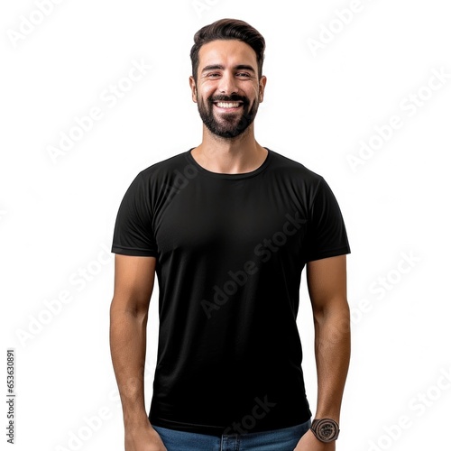 Man wearing black tshirt.