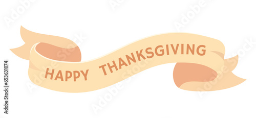 Happy thanksgiving day banner ribbon 2D cartoon object. Harvest festival retro congratulations isolated vector item white background. Autumn season. Friendsgiving greeting color flat spot illustration