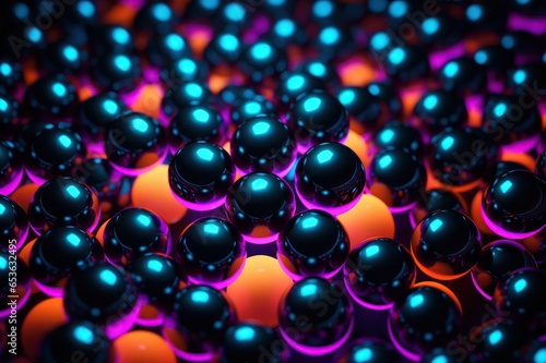 abstract background with metallic balls in neon light