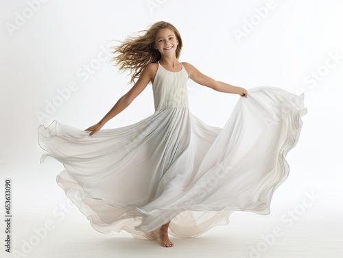 Twirling Young Caucasian Girl in Summer Dress