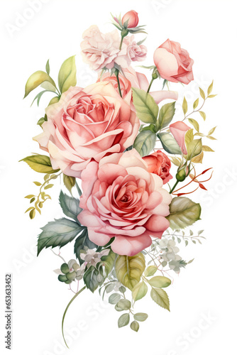 Watercolor painting of various type of roses for background.