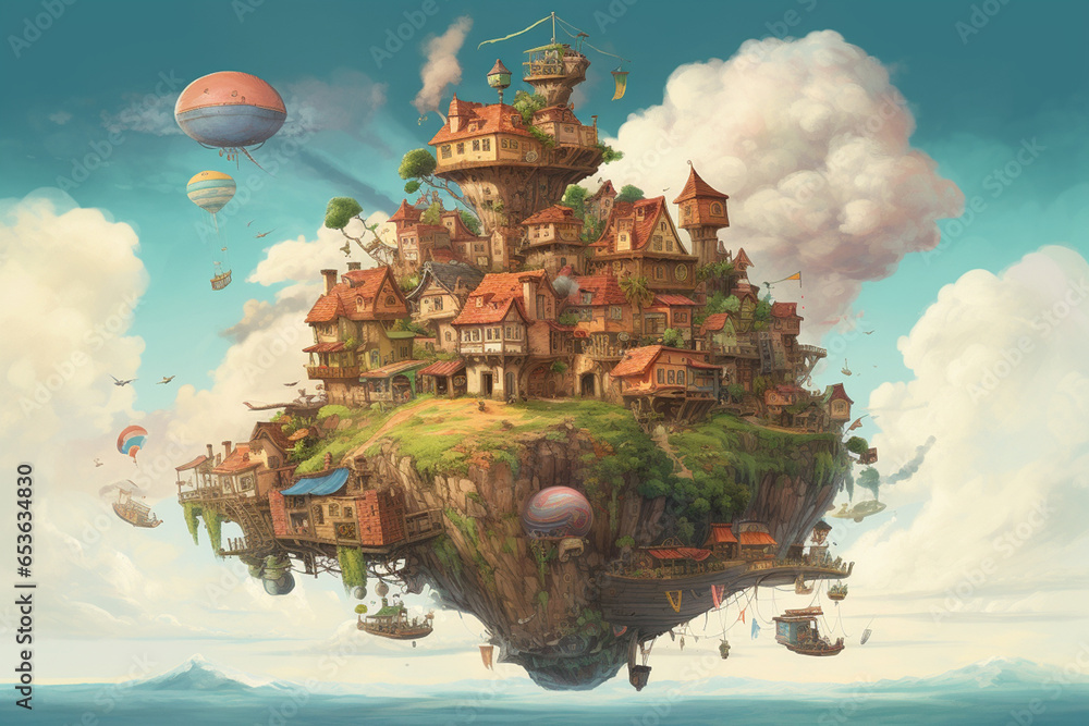 In a fantastical realm where gravity is ever-changing, whimsical creatures and floating islands coexist, creating a topsy-turvy world of perpetual wonder.