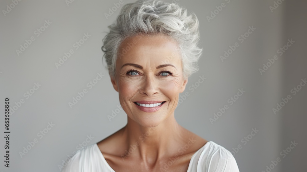 Woman in her sixties seventies, elderly elder older beautiful woman with gray hair is laughing and smiling, mature old woman with healthy face ans skin and white teeth Woman in her sixties seventies, elderly elder older beautiful woman with gray hair is laughing and smiling, mature old woman with healthy face ans skin and white teeth