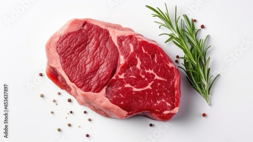 fresh raw rib eye steak isolated on white background.