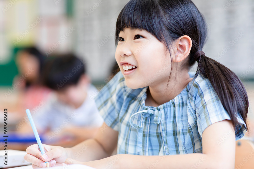 授業中に勉強をする小学生 授業中に勉強をする小学生