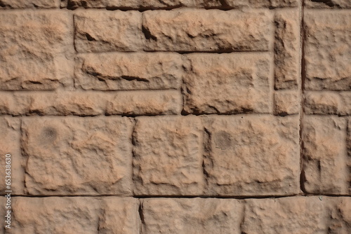 Close shot of brown concrete brick veneer wall with random layout