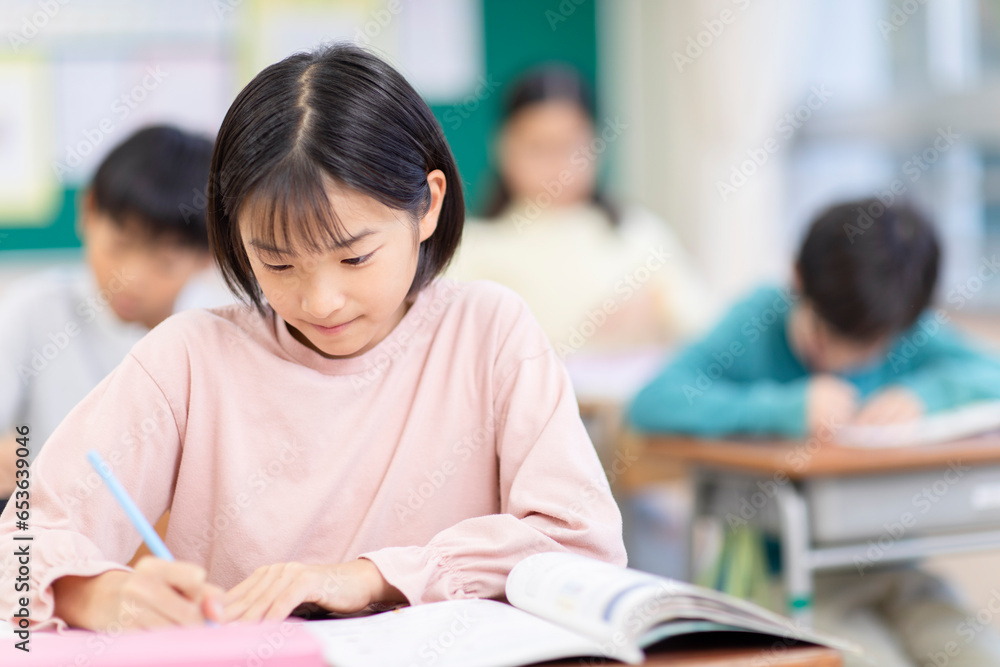 授業中に勉強をする小学生 授業中に勉強をする小学生