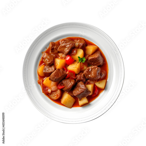 Goulash is served beautifully on the menu, transparent background