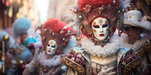Two people with masks at the Venice carnival.