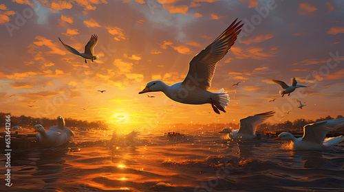 The sun sets and the unruly ducks fly together © Ziyan Yang