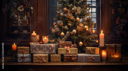 cajas de regalo variadas rojas y doradas de navidad. © cuperino