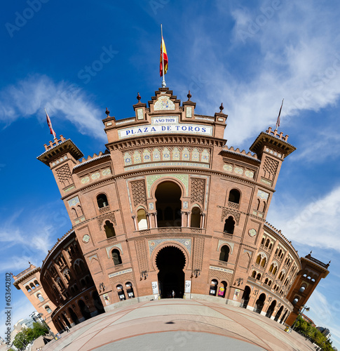 Madrid, Spain - August 18, 2023: Las Ventas Bullring, a Moorish style building situated in the Guindalera quarter in Madrid, Spain. photo