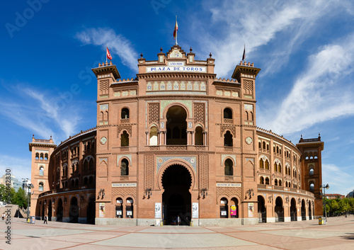 Madrid, Spain - August 18, 2023: Las Ventas Bullring, a Moorish style building situated in the Guindalera quarter in Madrid, Spain. photo