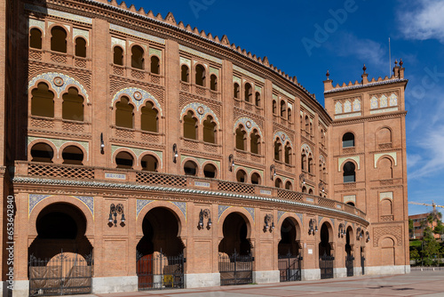 Madrid, Spain - August 18, 2023: Las Ventas Bullring, a Moorish style building situated in the Guindalera quarter in Madrid, Spain. photo