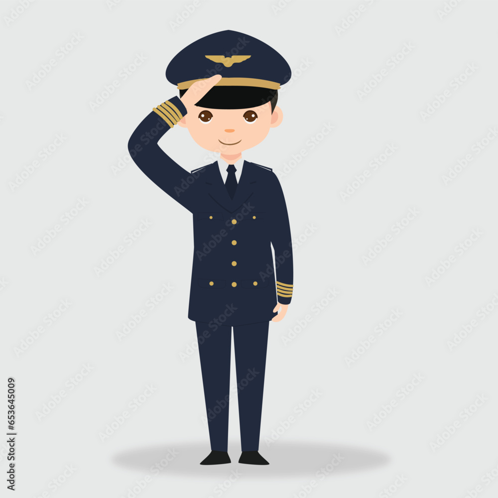 Pilot Officer cartoon character with Uniform. Professional Plane pilot character. Pilot Officer cartoon character with Uniform. Professional Plane pilot character.