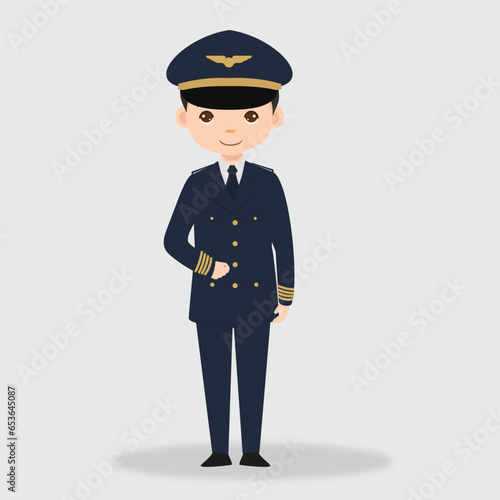 Pilot Officer cartoon character with Uniform. Professional Plane pilot character.