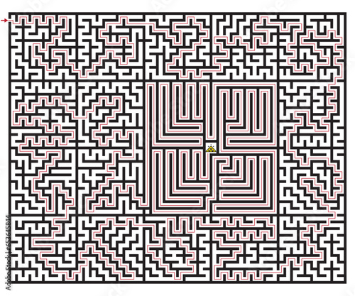 Complex maze rectangular shape ,labyrinth puzzle game vector illustration.