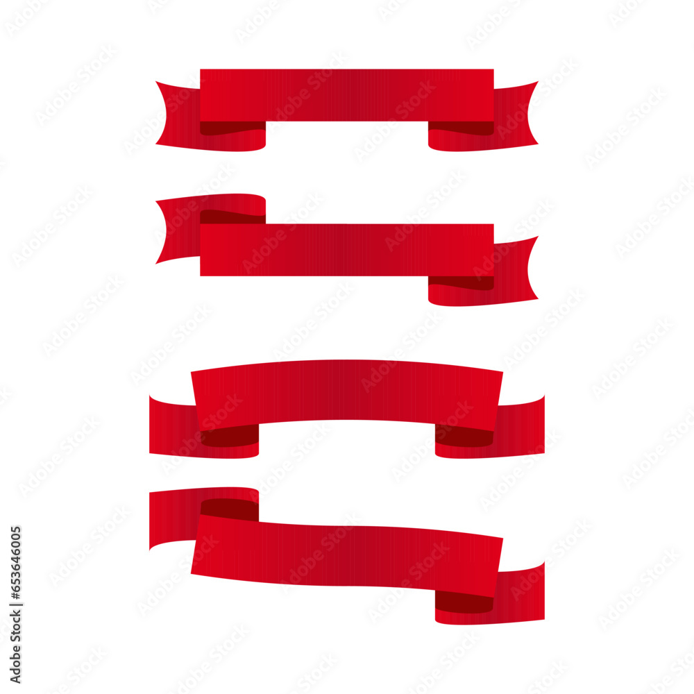 Set of the red ribbons blank banner template vector illustration