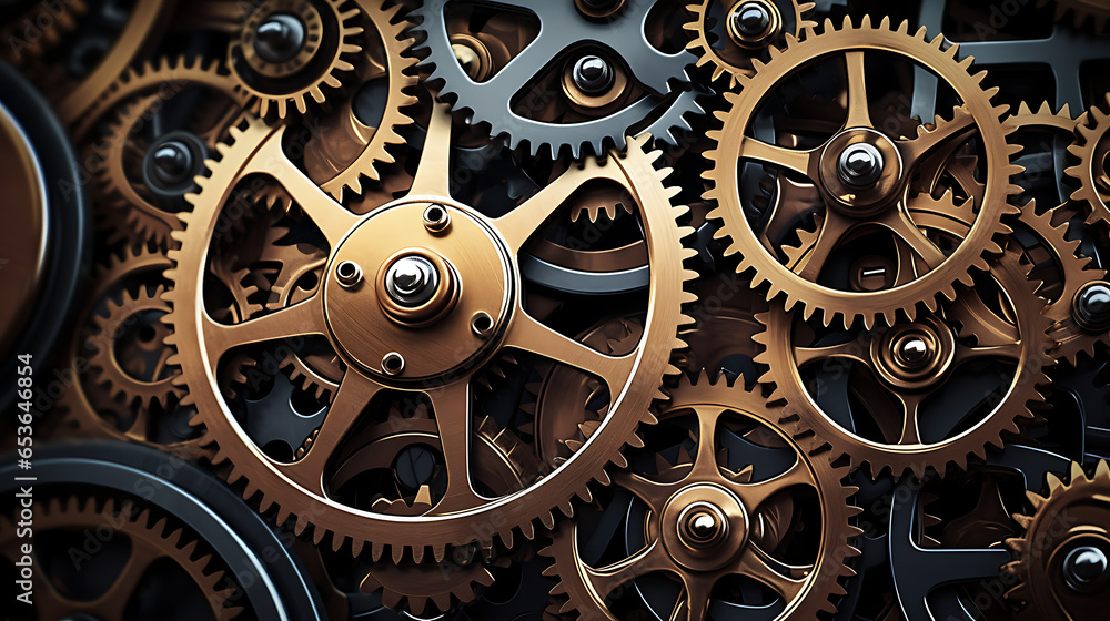 Cogs and gears powered by human energy, illustrating the synergy between manual effort and technological automation in industries Cogs and gears powered by human energy, illustrating the synergy between manual effort and technological automation in industries