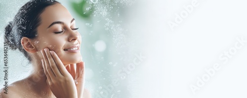 A Panoramic Banner Featuring A Woman Using A Face Wash Exfoliation Scrub Soap To Cleanse Her Skin Effectively . Сoncept Benefits Of Face Wash Exfoliation Scrub Soap, Womens Skincare Routine
