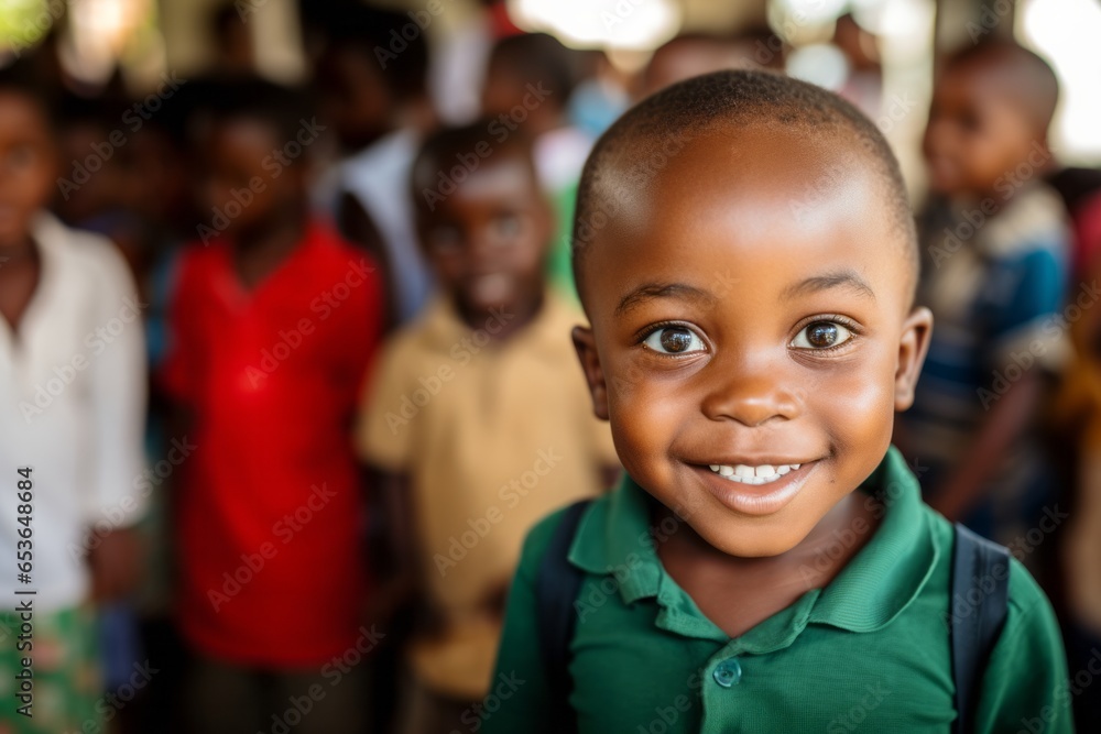 Happy and smiling little boy carrying a backpack going back to school Happy and smiling little boy carrying a backpack going back to school