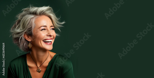 Portrait of a beautiful smiling elderly woman with gray hair