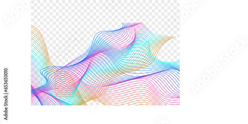 Multicolored Soundwave Background Transparent Vector. Graphic Poster. Gradient Ribbon Array. Line Surface Illustration. Neon Form Contour.