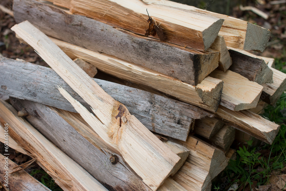 Harvested firewood for the winter. A pile of chopped logs Harvested firewood for the winter. A pile of chopped logs