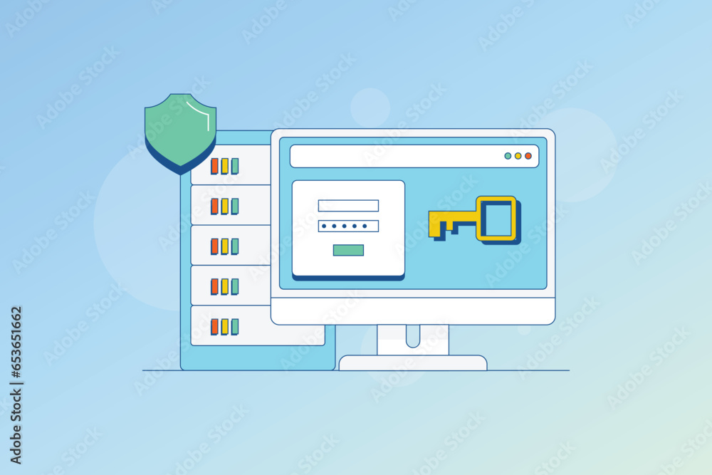 Secure website hosting, web hosting service, secure hosting panel, Website security, passkey concept. Vector illustration background. Secure website hosting, web hosting service, secure hosting panel, Website security, passkey concept. Vector illustration background.