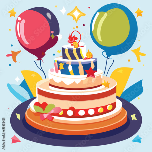 Happy Birthday: Colorful and Stylish Cake for a Special Day. Vector