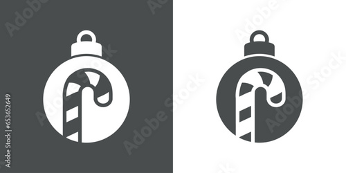 Logo candy cane de navidad. Silueta de bola de navidad con bastón de caramelo para su uso en invitaciones y felicitaciones