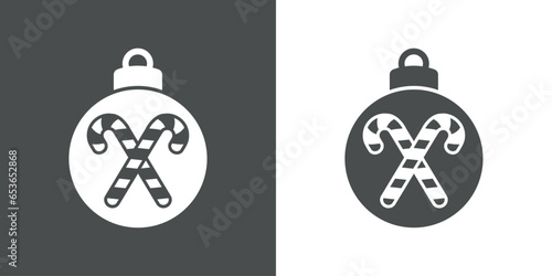 Logo candy cane de navidad. Silueta de bola de navidad con 2 bastones de caramelo cruzados para su uso en invitaciones y felicitaciones