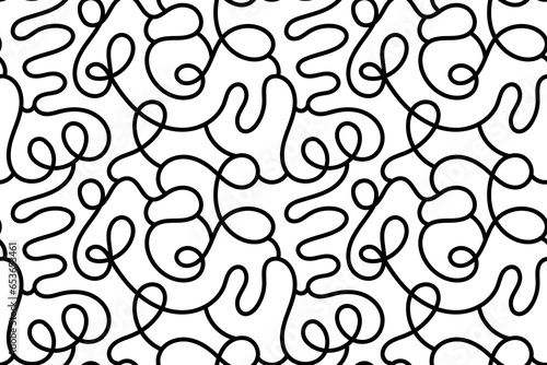 Creative cute squiggle print with black and white abstract squiggles. Seamless pattern with doodles. design with basic shapes. Simple childish color scribble wallpaper print.