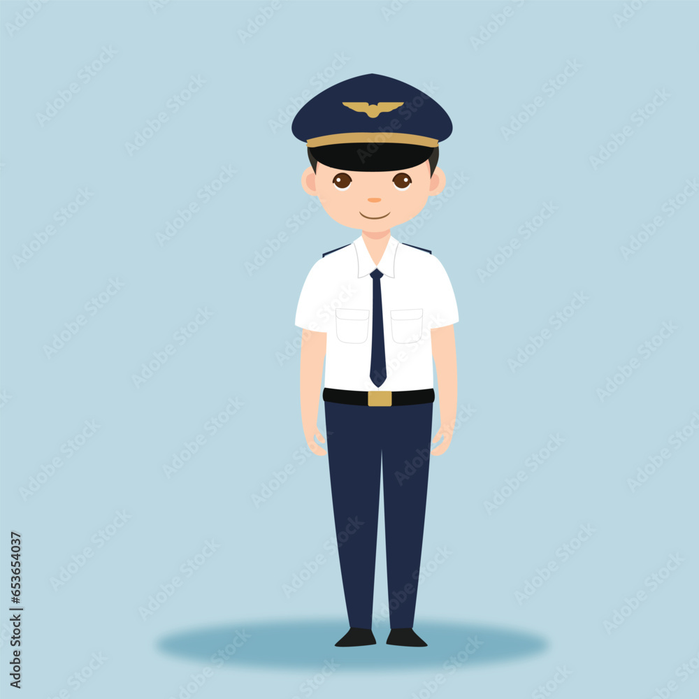 Pilot Officer cartoon character with Uniform Pilot Officer cartoon character with Uniform