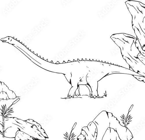 Hand drawn diplodocus illustration for children's picture book