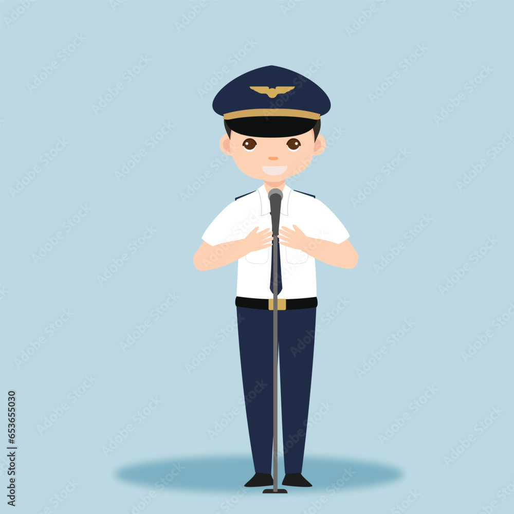 Pilot Officer cartoon character with Uniform