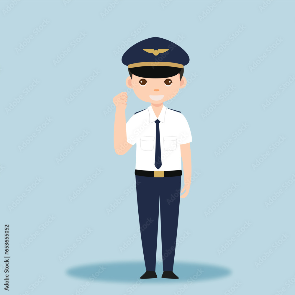 Pilot Officer cartoon character with Uniform Pilot Officer cartoon character with Uniform
