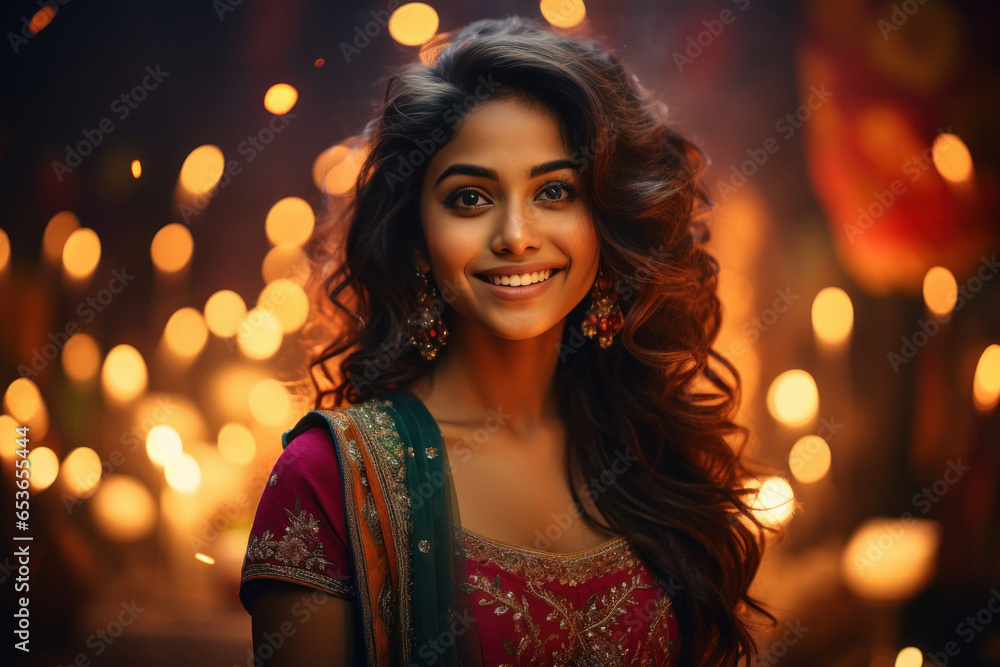 Indian woman giving happy expression and celebrating diwali festival. Indian woman giving happy expression and celebrating diwali festival.